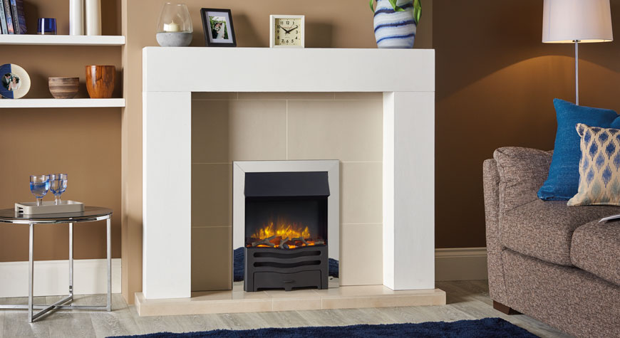 Gazco Logic2 Electric Wave with polished steel effect frame and front with grey pebble fuel effect