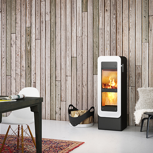 Rais bionic white glass black frame wood burning stove   upside down flame