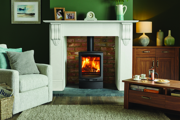 Vogue with optional plinth in inglenook with victorian corbel mantel
