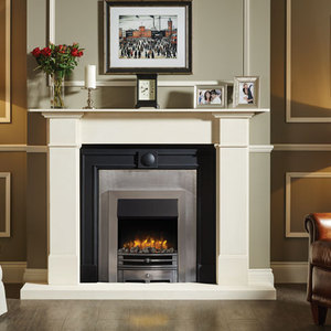 Gazco logic2 electric chartwell with brushed steel effect frame and highlight polished front with grey pebble fuel effect   fire by design   dorset electric fires