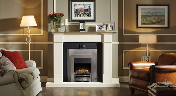Gazco logic2 electric chartwell with brushed steel effect frame and highlight polished front with grey pebble fuel effect   fire by design   dorset electric fires